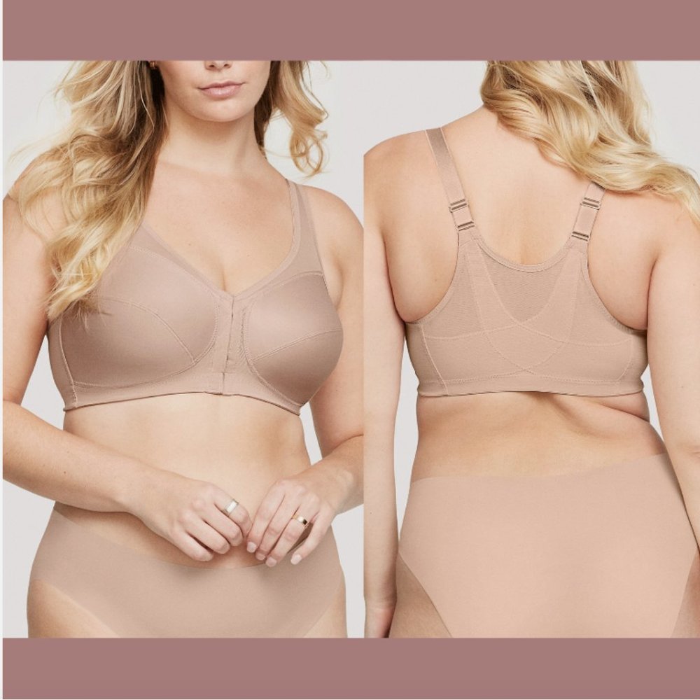 NEW $58 Glamorise MagicLift Front-Closure Posture Back Bra Cafe [ US 42H ] #6053